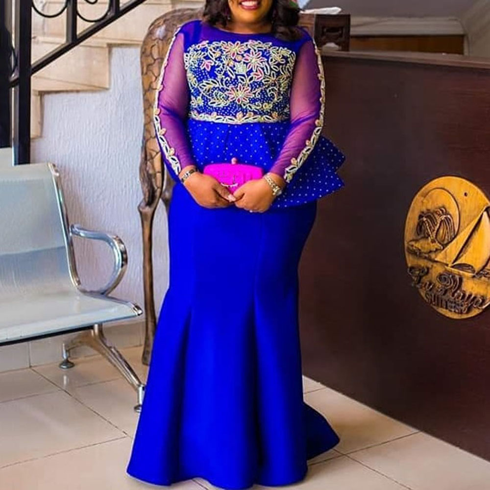 

Blue Women Long Mermaid Dresses Plus Size African Ruffles Party Dinner Trumpet Female Vestidos Women Maxi DressElegant 2019 5XL, Navy blue