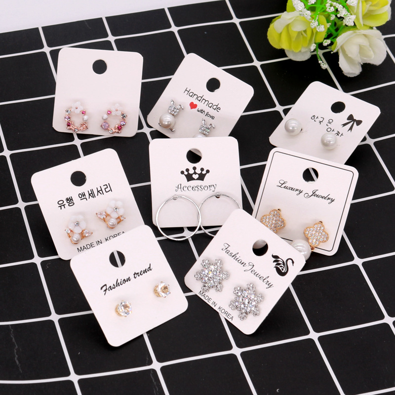 

100pcs/lot 4x4cm White Color Paper Different Design Colorful Earrings/Ear Stud Card Jewelry Display Hang Tag Label Printing