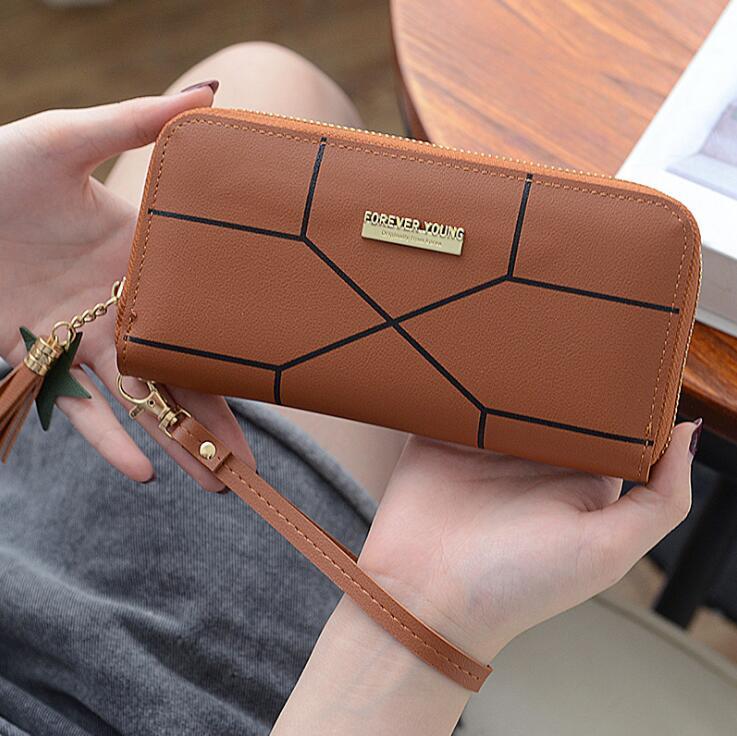 

Factory wholesale women handbag simple Joker leather wallet small fresh plaid purse sweet cute tassel student wallets flip style fashion bag, Brown(printing box )