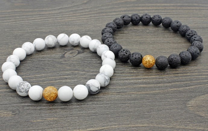 

8mm kh5 Reiki Chakra black stone volcanic lava Bracelet elastic white Howlite Buddha Yoga Charm stone bead Bangles