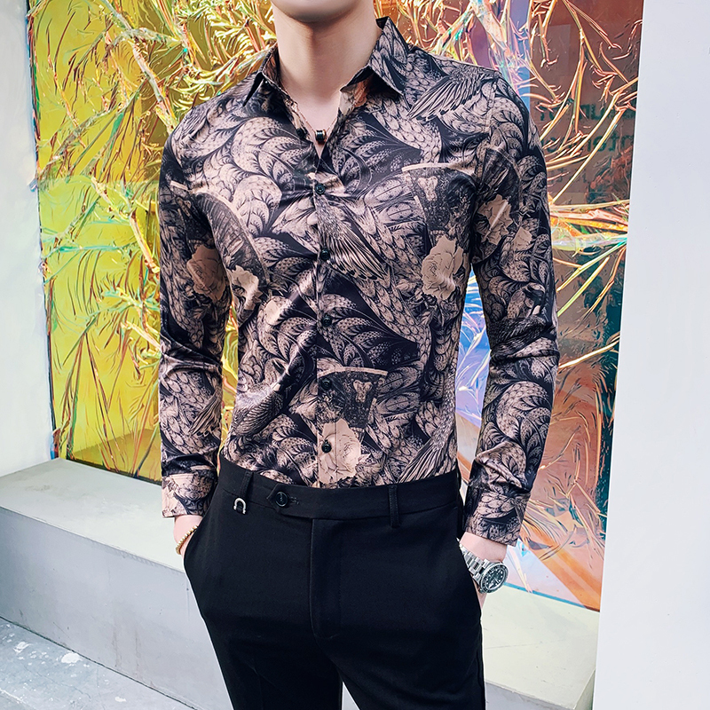 

New Luxury Baroque Shirts Camisa Slim Fit Mens Chemise Homme 2019 Spring Shirt Social Club Shirt Camisa Hombre Masculina, Black