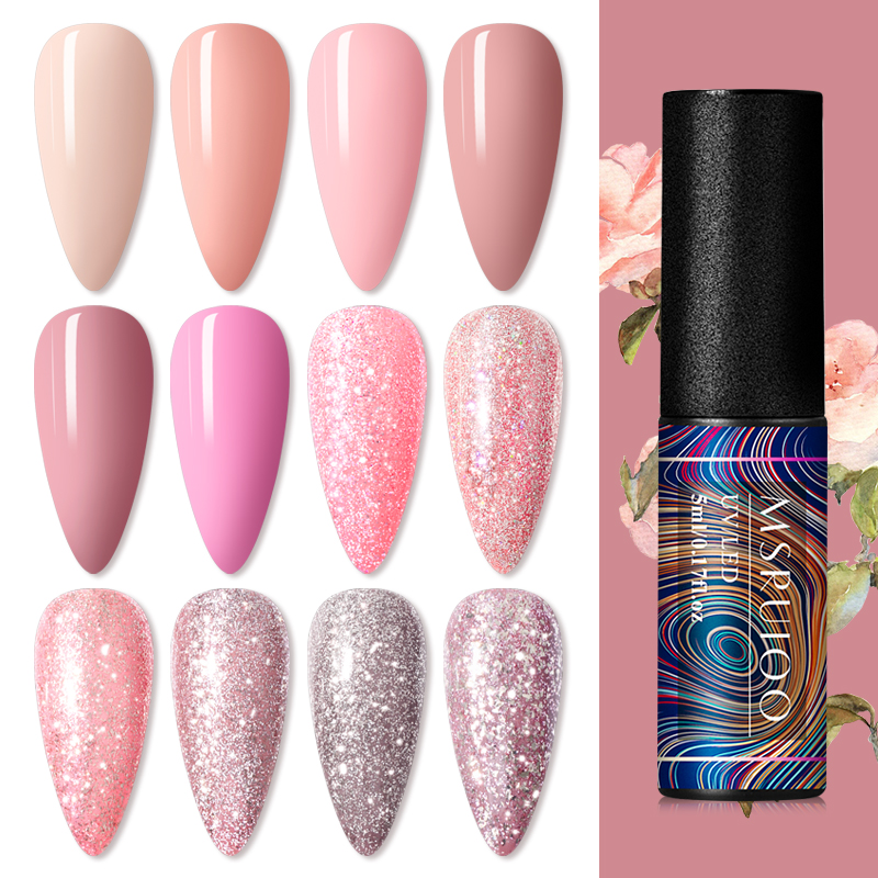 

MSRUIOO 5ml UV Gel Nail Polish Rose Gold Glitter Sequins Soak Off Gel Varnish Colorful Nail Polish Long Lasting Lacquer, Ees09080
