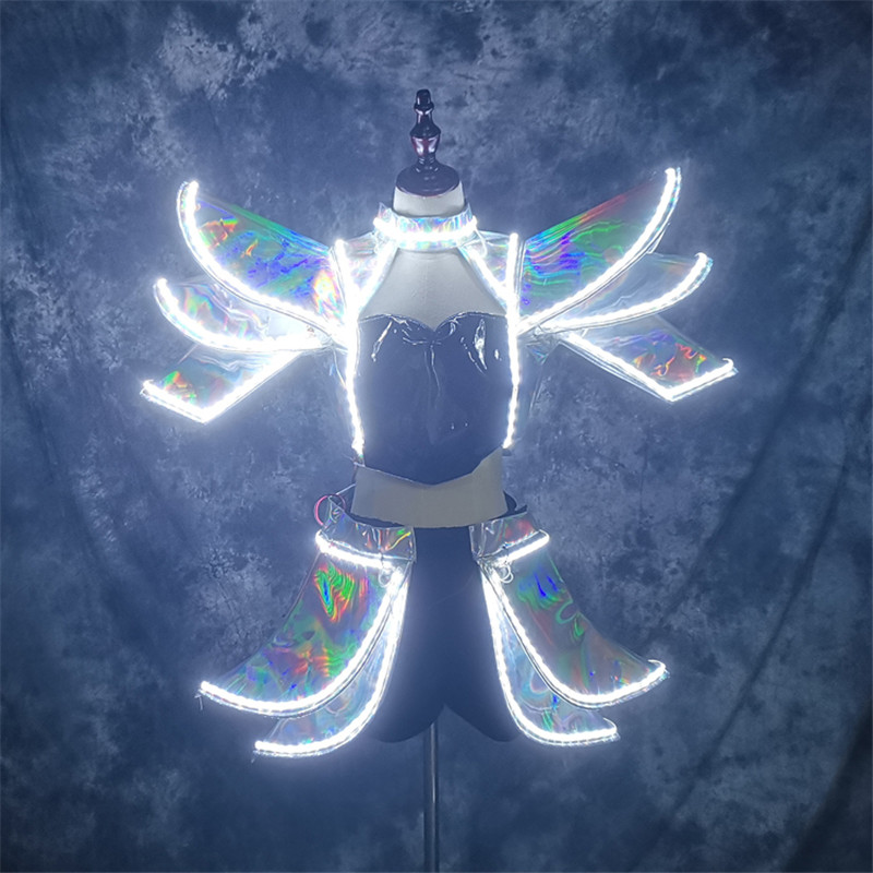 

P40 Party show wears silver mirror stage dress women led costumes luminous light mirror skirt glowing led outfits robot suit dj party wears