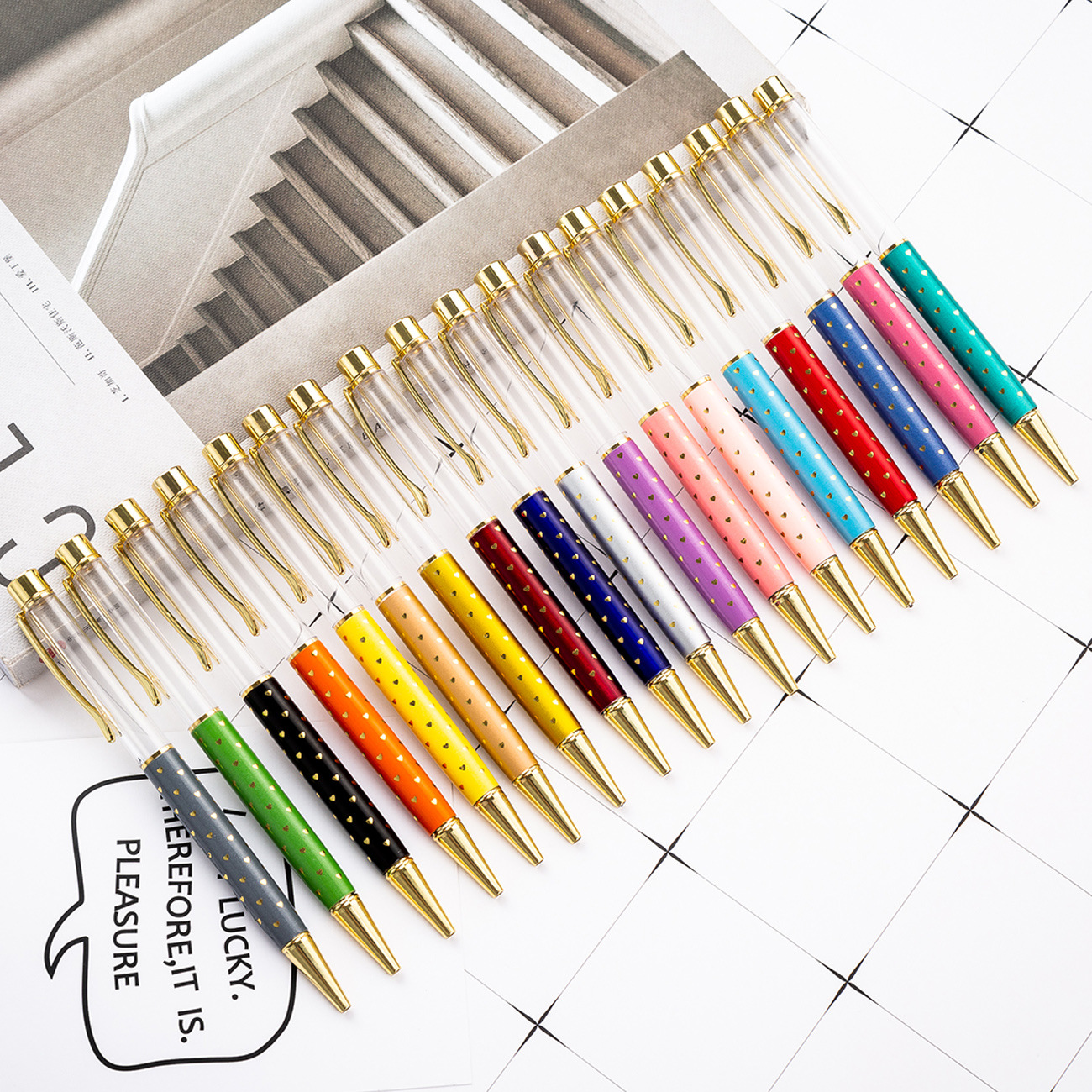 

New DIY Ballpoint Pen Empty Barrel Pen Gift Ball Pen Heart Printing Novel Stationery Smart Office Supplies WJ099, Multi
