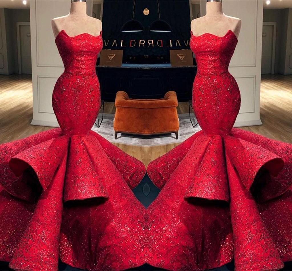 

Romantic Red Mermaid Sweetheart Satin Formal Evening Dresses 2020 New Lace Sequins Long Prom Dresses Pageant Gowns 18, Fuchsia