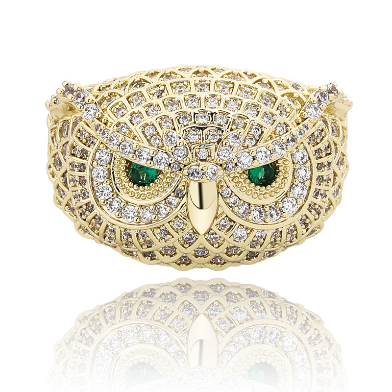 

Luxury Zircon Owl Rings For Men Women Trendy Fashion Rappers Rhodium 18K Gold Plated Hip Hop Cluster Rings Jewelry