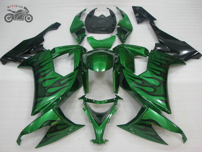 

Customize Chinese fairings kit for KAWASAKI Ninja ZX-10R ZX-RR 2008-2011 black flames green motorcycle fairing parts ZX 10R 08-11 ZX10R, Same as the picture