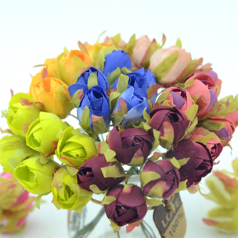 

60pcs/lot Cheap Bud Artificial Silk Rose Flower Bouquet For Wedding Decoration Fake Flowers DIY Wreath Supplies Accessories, White