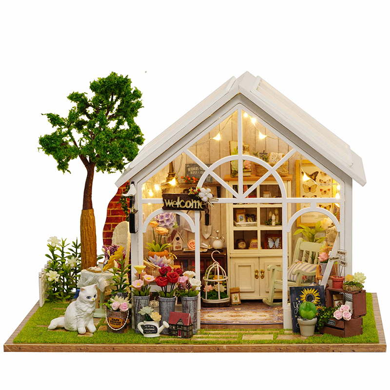 

DIY Doll House Wooden Doll Houses Miniature dollhouse Furniture Kit Toys for children Gift doll houses Sunshine Greenhouse A063 Y200413