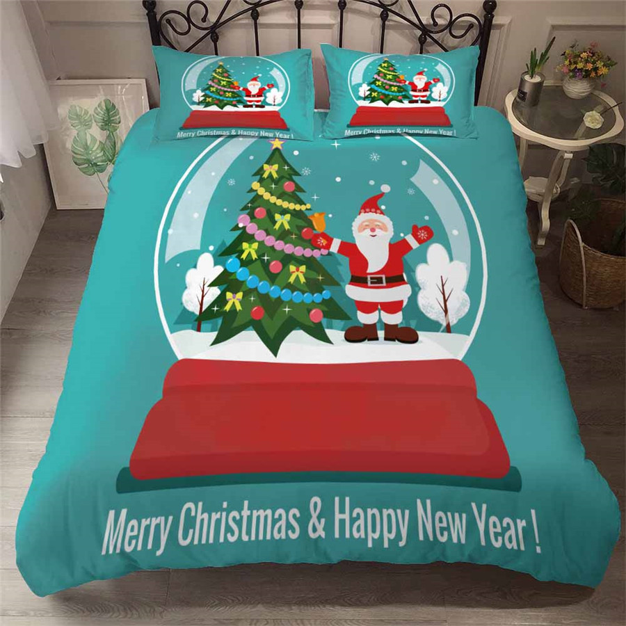 

HELENGILI 3D Bedding Set Christmas Print Duvet Cover Set Bedcloth with Pillowcase Bed Home Textiles #YC-238, As pic