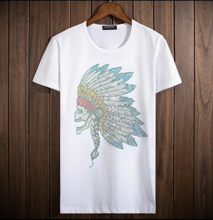 

European style summer men's short sleeve T-shirt big size hot drilling fashion men's fit T-shirt young man design 02, Black