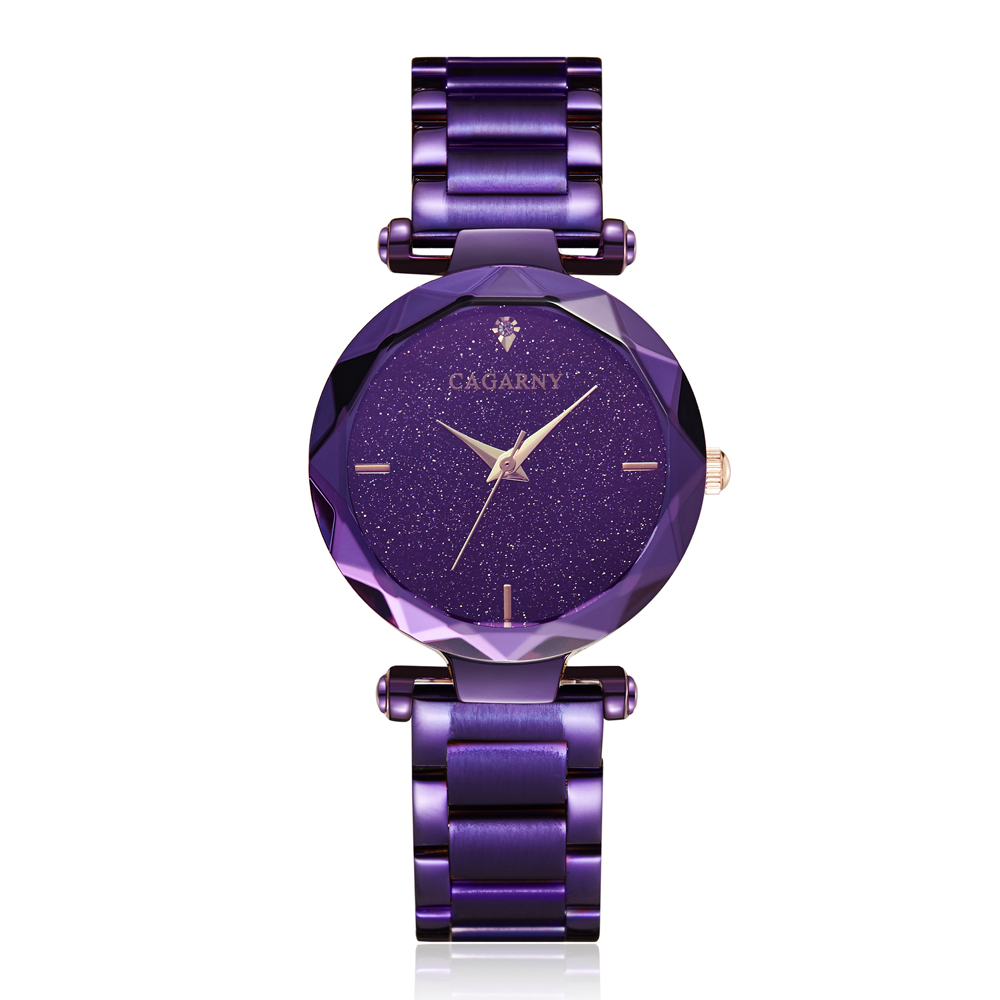 

Bling Diamond Watch Women Starry Sky Clock Female Cagarny Fashion Women's Quartz Watches Purple Stainless Steel Bracelet Ladies Wristwatches, Black