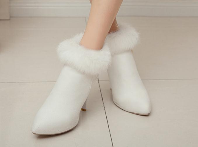 

2018 Suede Women's Boots in winter with New style High heel fine heel pointed end Keep warm Non-slip@33, Black