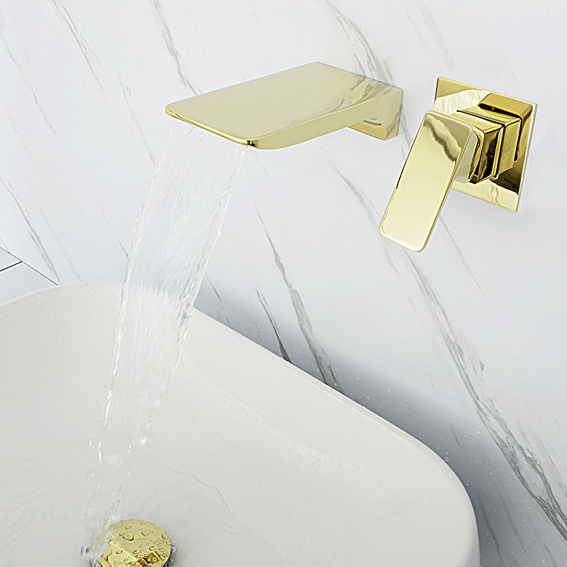 

Golden/Rose Gold Brass Wall Mounted Bathroom Basin Faucet Cold And Hot Washbasin Waterfall Tap