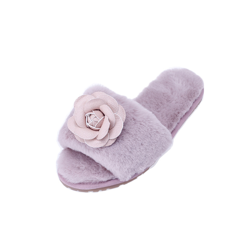 

women flower house slippers women Winter indoor slippers Woman Slip on Flats Slides fur 2020 zapatos de mujer