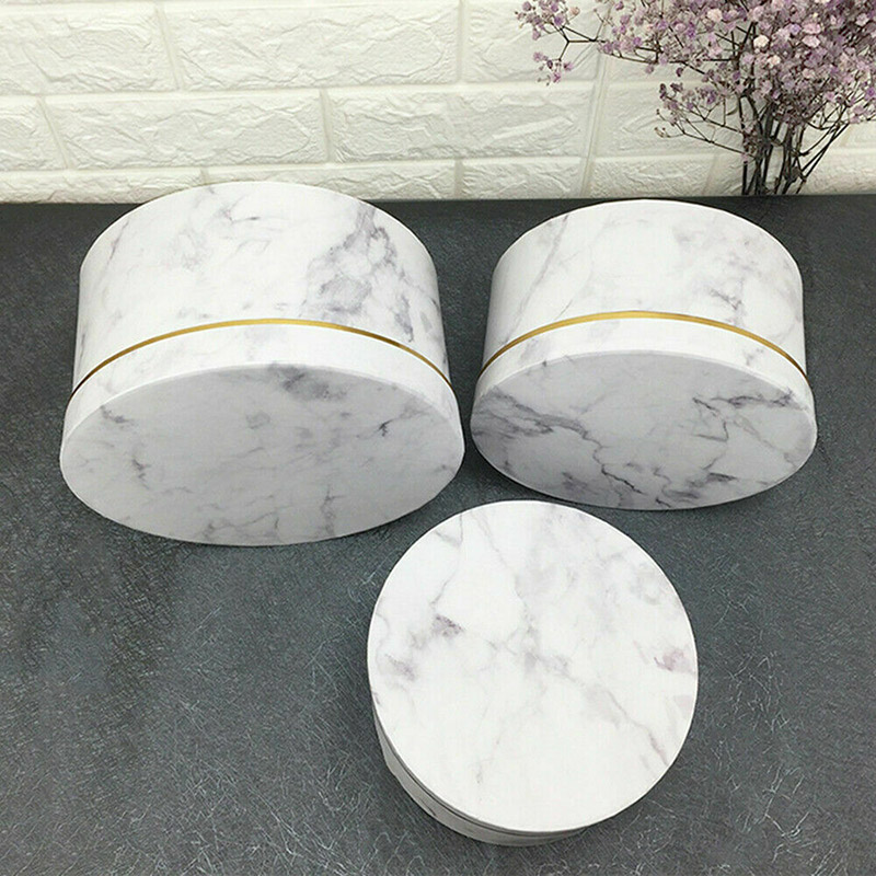 

Newly 3 Pcs Florist Flowers Gifts Marble Pattern Round Packing Case for Wedding Party XSD88