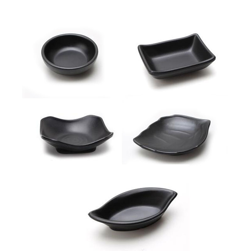 

Melamine Black Dipping Soy Sauce Dishes Sushi Wasabi Doufu Snack Plate Japanese Restaurant Dining Dinnerware QW9632