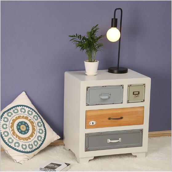 American Mediterranean Paint Cabinets Bedroom Furniture Solid Wood Bedside Storage Cabinet Hotel Set Side table-image-460560234