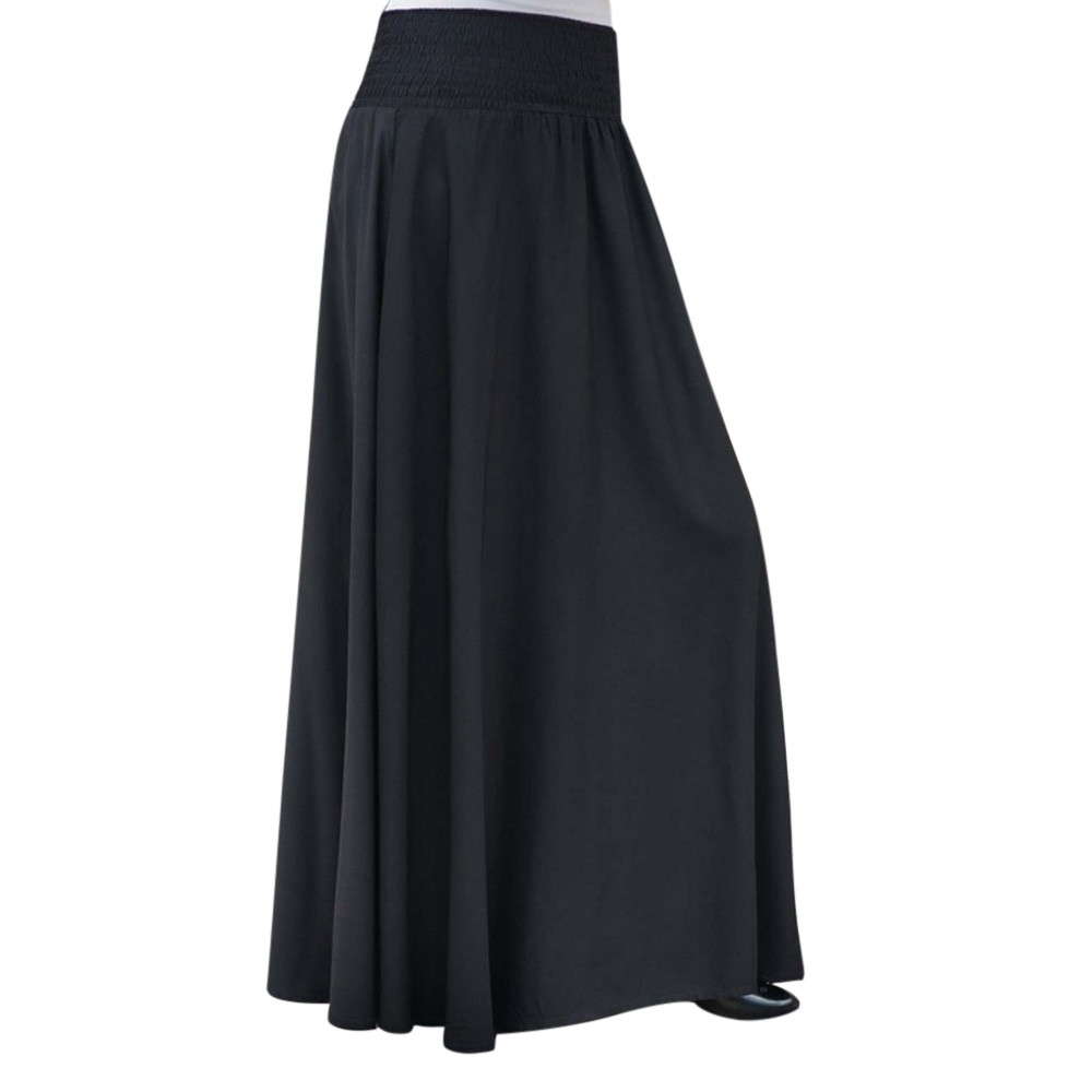 

Loose Long Skirts Womens faldas largas mujer solid casual High Waist maxi Skirt vintage A-line skirt female d90527, Black