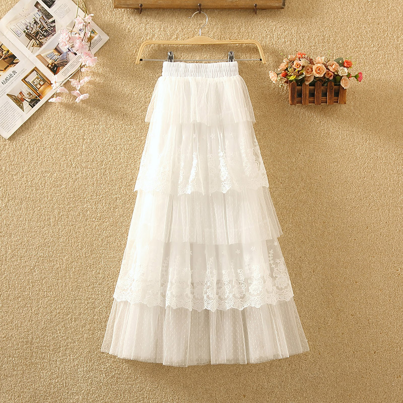 

Lace net yarn skirt female summer new high waist skirt fairy cake a word in the long section, Black