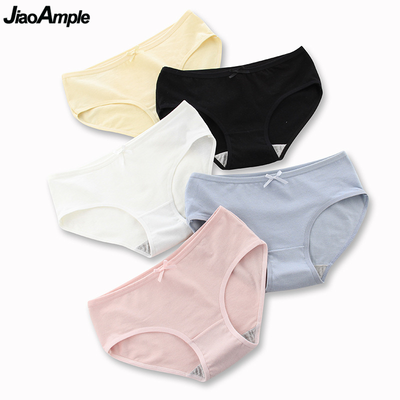 

M-XXL Women Simple Cozy Cotton Underpants Girls Student Pure Color Bow-knot Briefs 2020 New Underwear Female Big Size Knickers, Random color