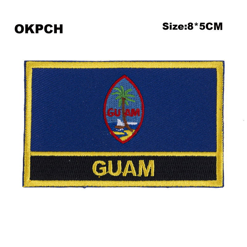 Parches de bandera de forma rectangular de Guam parches bordados nacionales para ropa Decoración de bricolaje PT0256-R