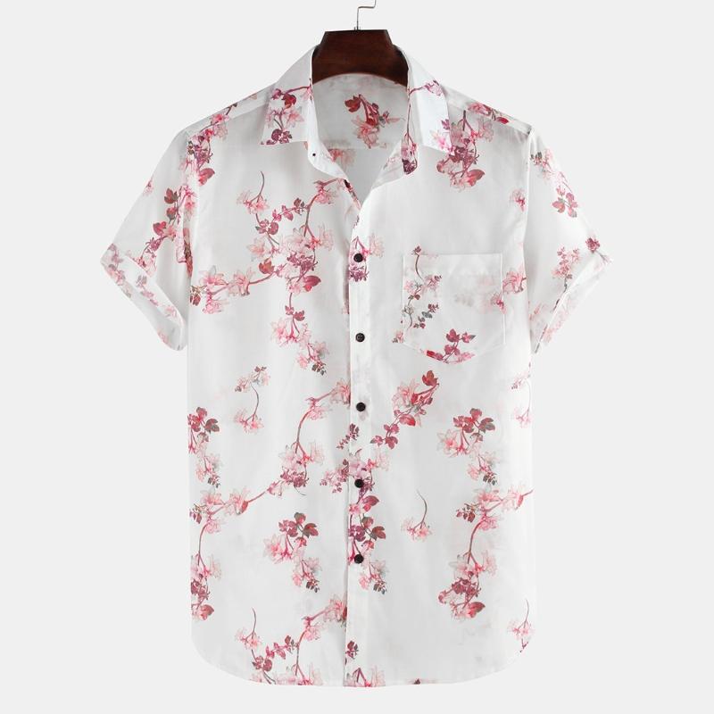 

Men shirt summer men casual flower printed short-sleeved shirts single-breasted lapel fashion loose shirts male shirt, 02