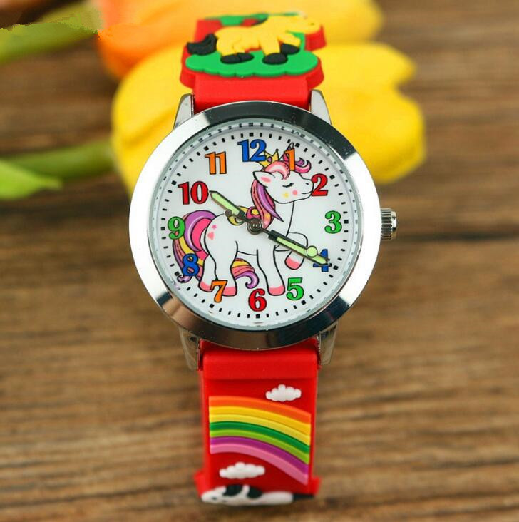 

Fashion Alloy Unicorn Pony Kids Watch Children Analog Quartz Wristwatches Dinosaur 3D Colorful Band Candy Silicone Cartoon Pattern Clock, Leave a message about color