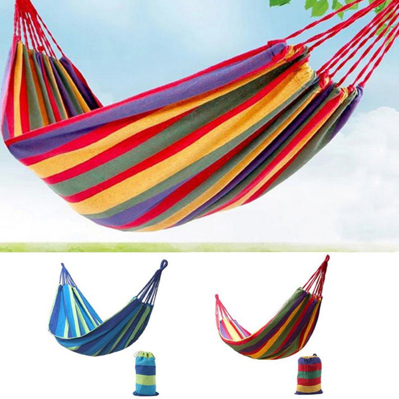 

190*100mm Hammock Outdoor Leisure Bed Thickened Canvas Hanging Bed Camping Garden Hanging Swing Chair Striped For 2 People