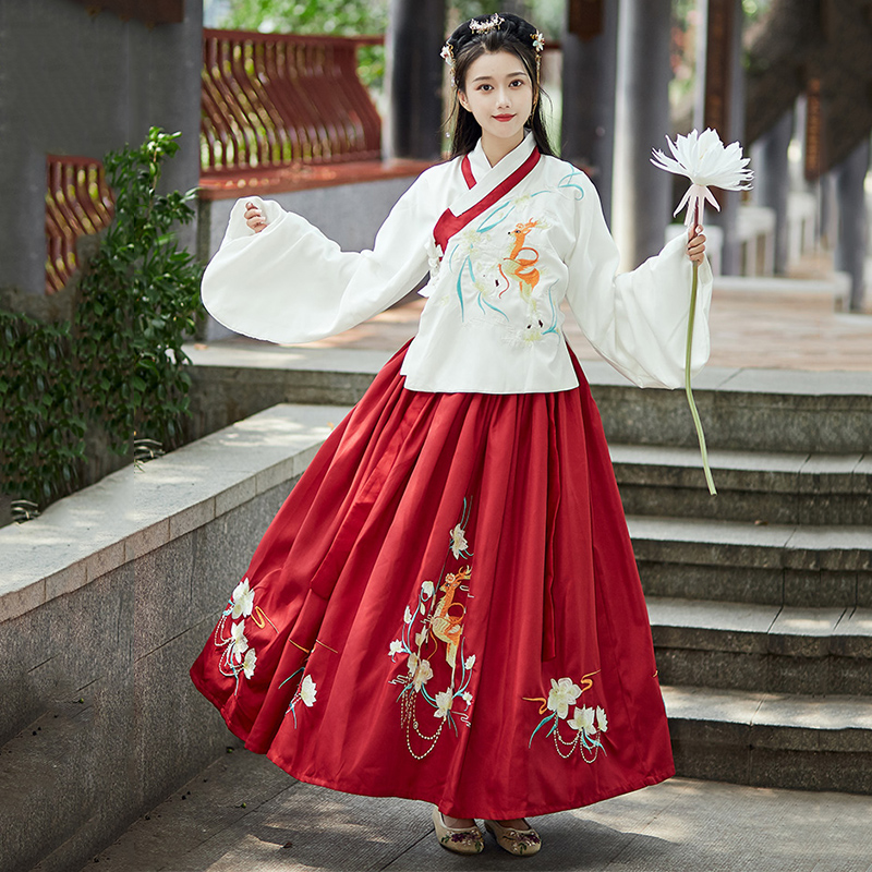 

Embroidery Hanfu Traditional Dance Costumes Women Fairy Dress Folk Festival Outfit Singer Rave Performance Clothing 2 Pcs DC4080, A 3 meter hem