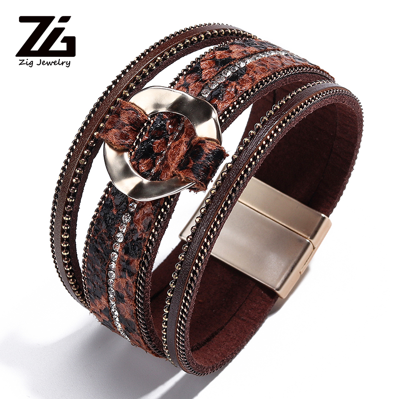 

ZG New Leather Bracelet Leopard Metal Bohemian Bracelet Women's Jewelry Wholesale