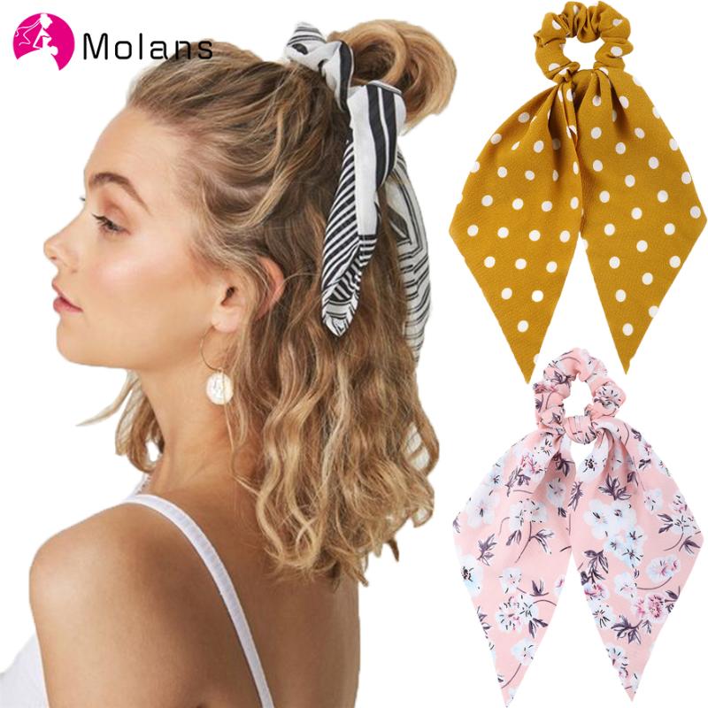 

Molans New Dot Printed Elastic Hair Bands 35cm Striped Small Flower Print Elegant Scrunchies Colorful Women Elastic Hair Ropes