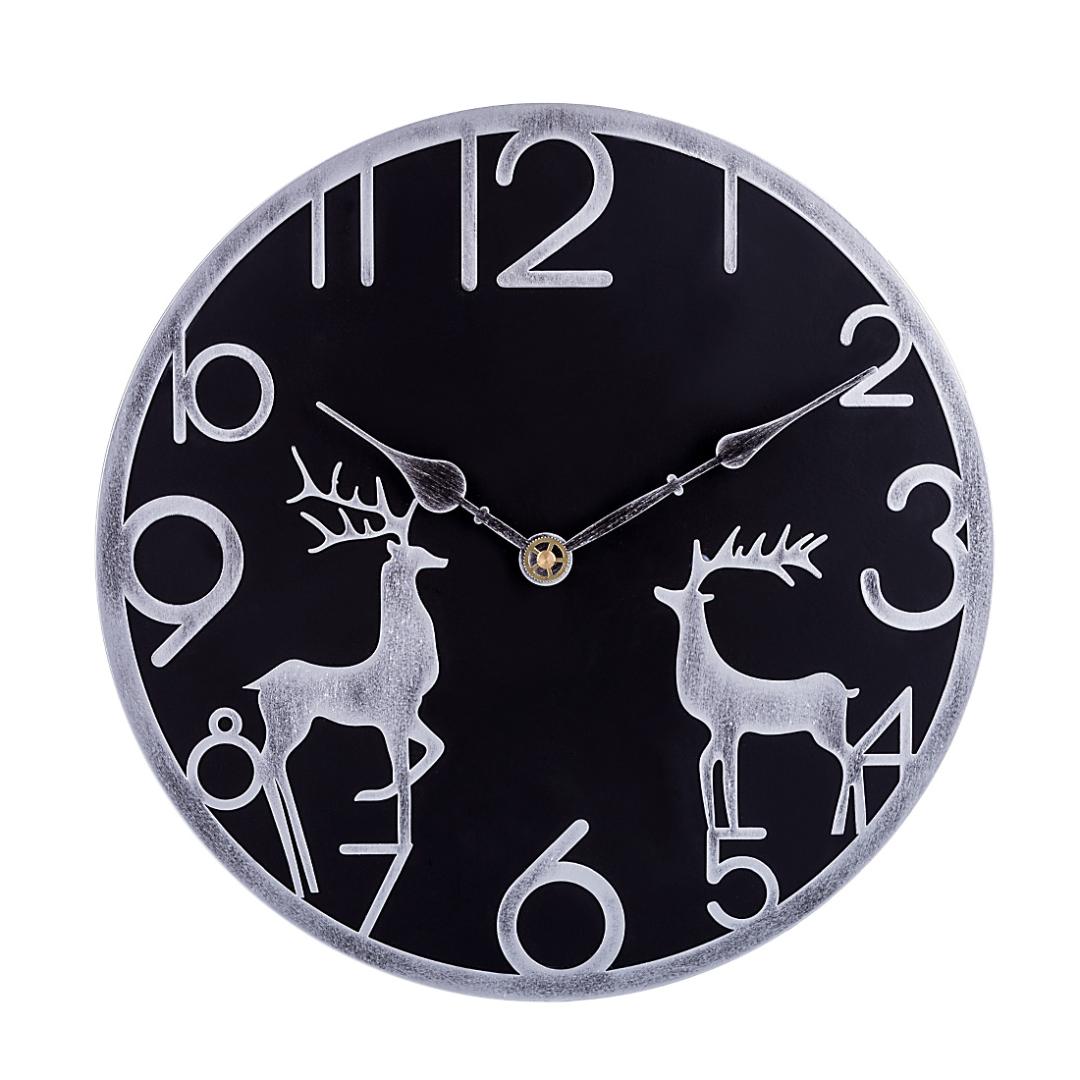 

12 Inches 30cm Nordic Style Elk Pattern Silent Decorative Wall Clock - Retro Silver