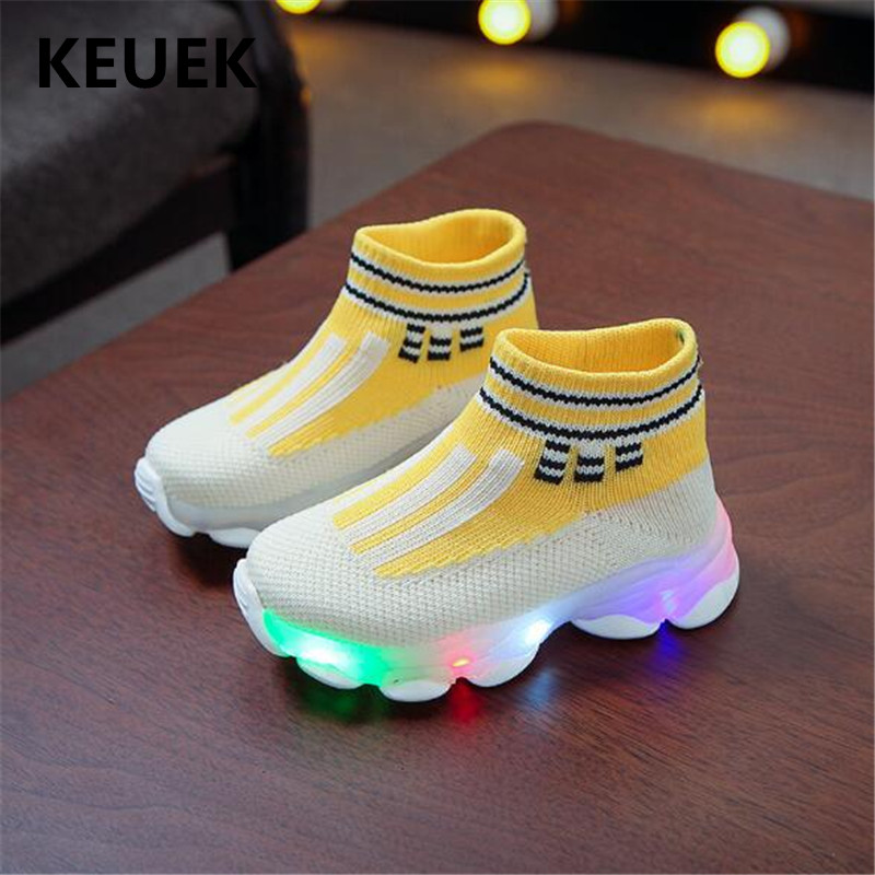 

New Children Sock shoes Boys Girls Casual LED Breathable Flats Baby Student Lighted Sneakers Toddler Kids Sports Light Shoes 018, Blue