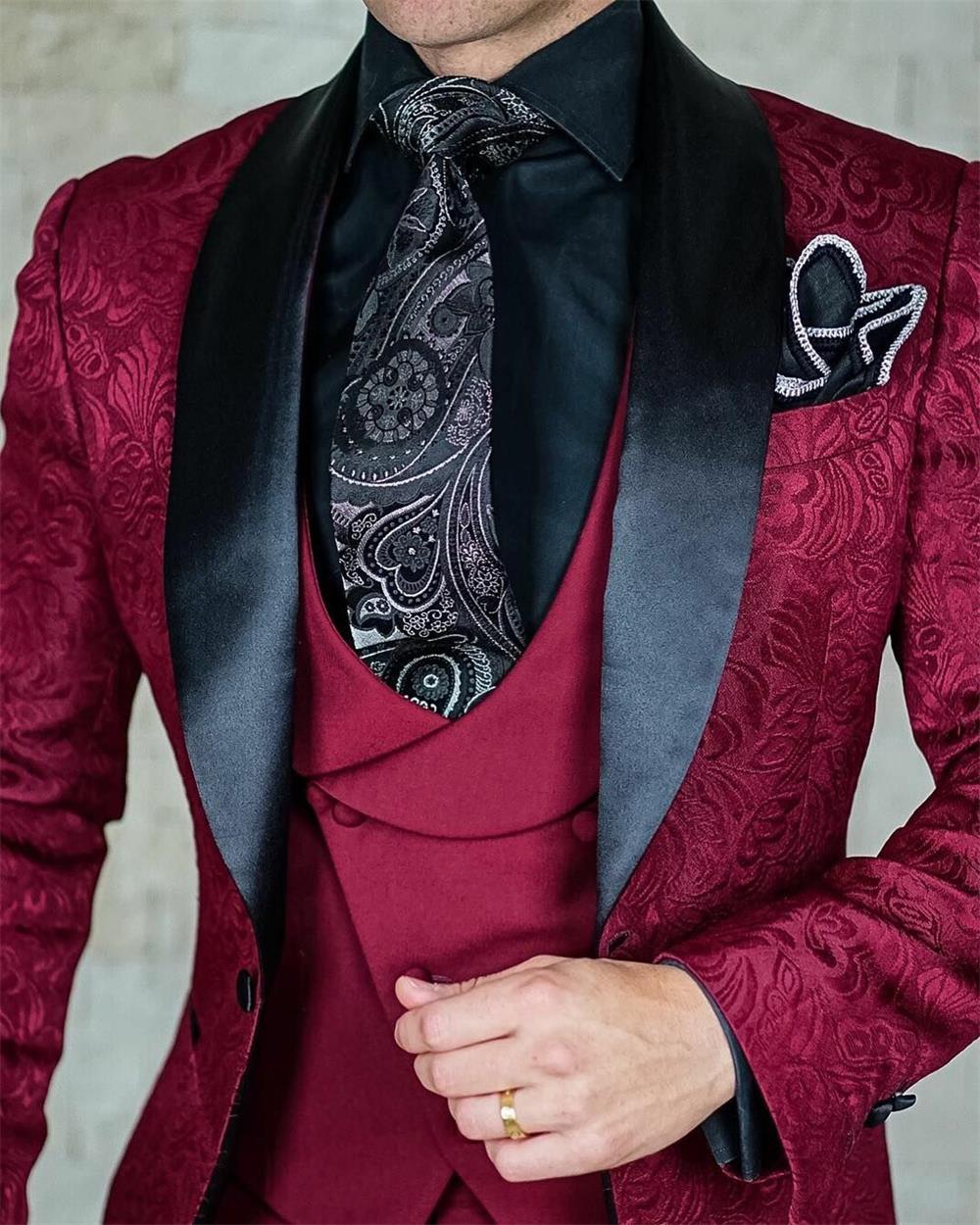 

Groom Tuxedos Groomsmen Shawl Lapel New Arrival Burgundy Men Suits Wedding/Prom/Dinner Best Man Blazer ( Jacket+Pants+Vest+Tie ) M1296, Same as image