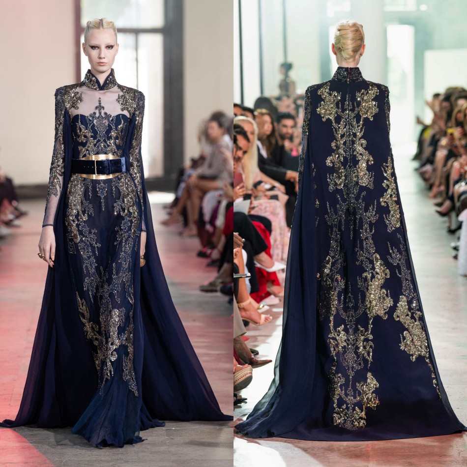 

ELIE SAAB High Neck Long Sleeve Sweep Train A Line Evening With Jacket Dresses Lace Sequins Applique Formal Dresses Tulle Party Gown, Black;red