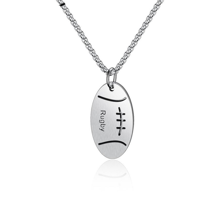 

Mens Stainless Steel Rugby Pendant Necklaces Jewelry Fashion Men Sport Hip Hop Design Punk Charm Chain Necklace For Gifts, Silver