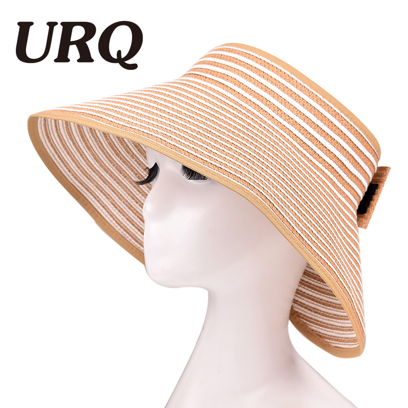 

Summer Sun Hat Women's Wide Brim Roll-up Striped Straw Sun Visor ZZ4068, Zz4068-bg
