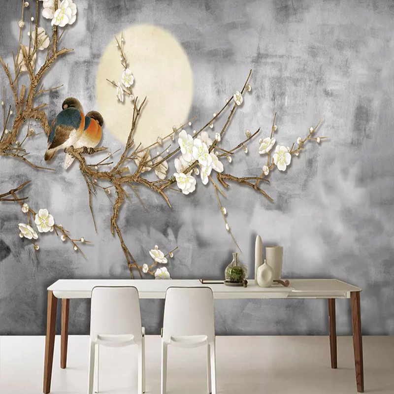 

Photo Wallpaper 3D Chinese Style Flowers And Birds Wall Painting Living Room TV Sofa Bedroom Background Wall Murals Home Decor, Silver cloth