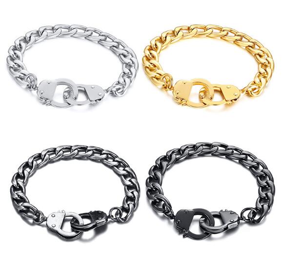 

XMAS Gifthot selling jewelry silver/gold/black stainless steel NK Chain link bracelet bangle handcuffs charms mens bracelet jewelry 9mm 21cm