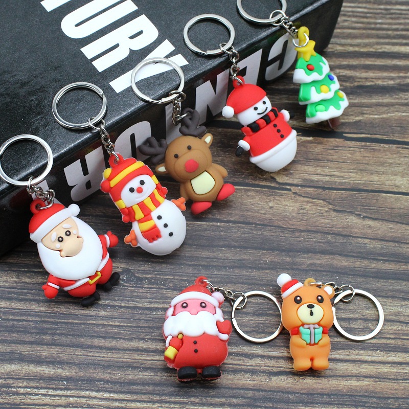 

Cute Silicone Key Rings Chain Santa Claus Snowman Reindeer Tree Pendant Keychains Keyring Holder Christmas Gifts Car Bag Charms Accessories