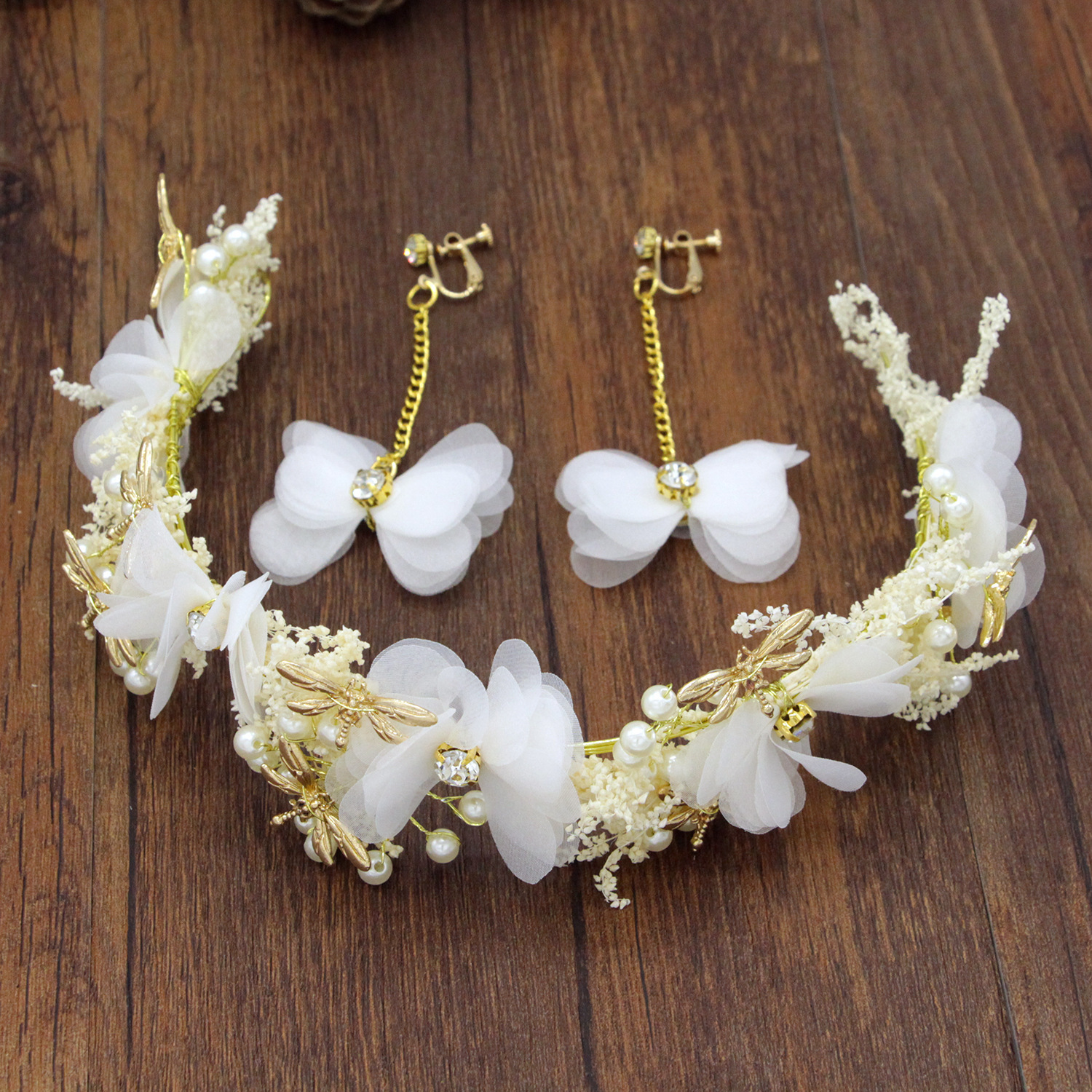 

Korean Bride Headwear Manual Simulation Hay Baby's Breath Dragonfly Hair Hoop Garland Wedding Dress Hair Decorate Marry Accessories