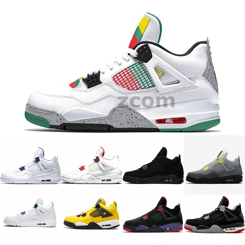 

New Rasta 4 Neon 2020 Mens Basketball Shoes Court Purple Red Green Orange Metallic Black Cat White Cement Royal What the 4s Baskets Sneakers, #23