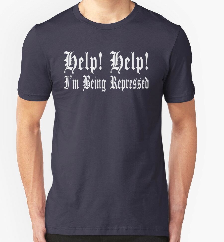 

HELP HELP I' BE REPRESSED T SHIRT HOLY GRAIL COMEDY FILM MONTY PYTHON 1970'S, Black