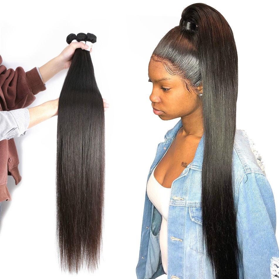 

Brazilian Remy Hair Straight Brazilian Virgin Longer Length 1 Piece Human Hair Weave Bundles Natural Color For Black Women