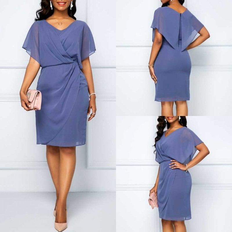 

2020 Chiffon Mother of the Bride Dresses Short Sleeve Knee-Length Formal Evening Gowns Custom Made Wedding Guest Dress