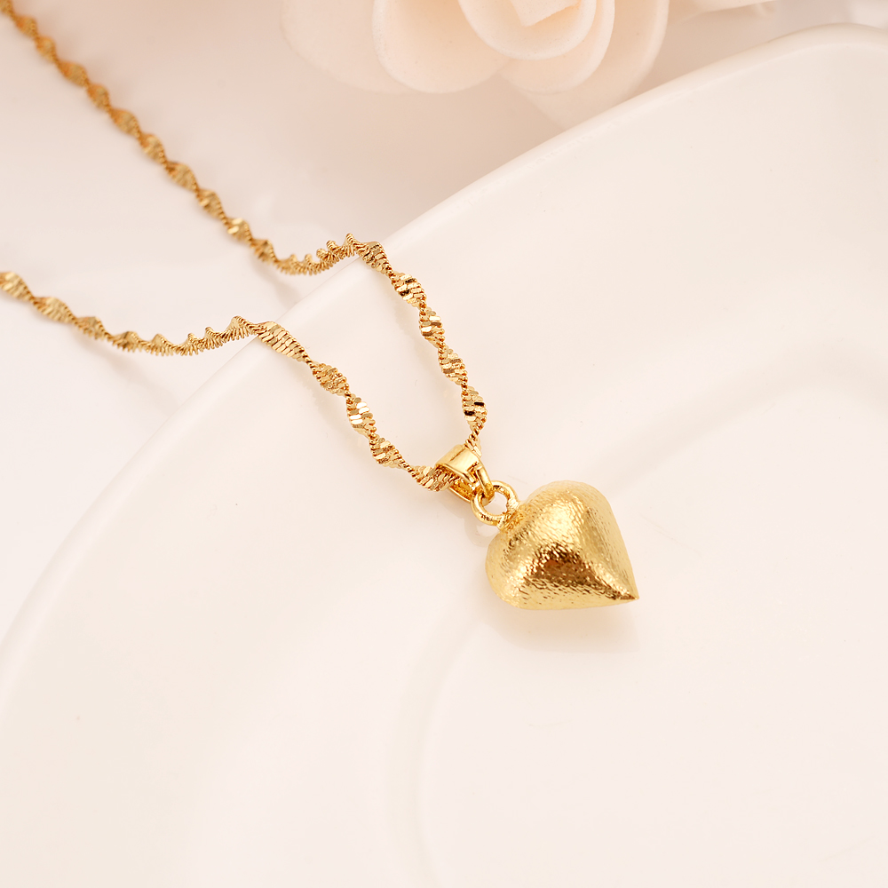 

Scrub Heart Jewelry sets Classical Necklaces Pendant Earrings Set Gold Brass,Arab/Africa Wedding Bride's Dowry, Golden