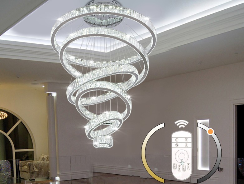 

Modern Crystal LED Round Ring Chandelier Lighting Large Villas Staircase Chandeliers Pendant Lamps Light Fixtures Home Decoration Cristal Lustre