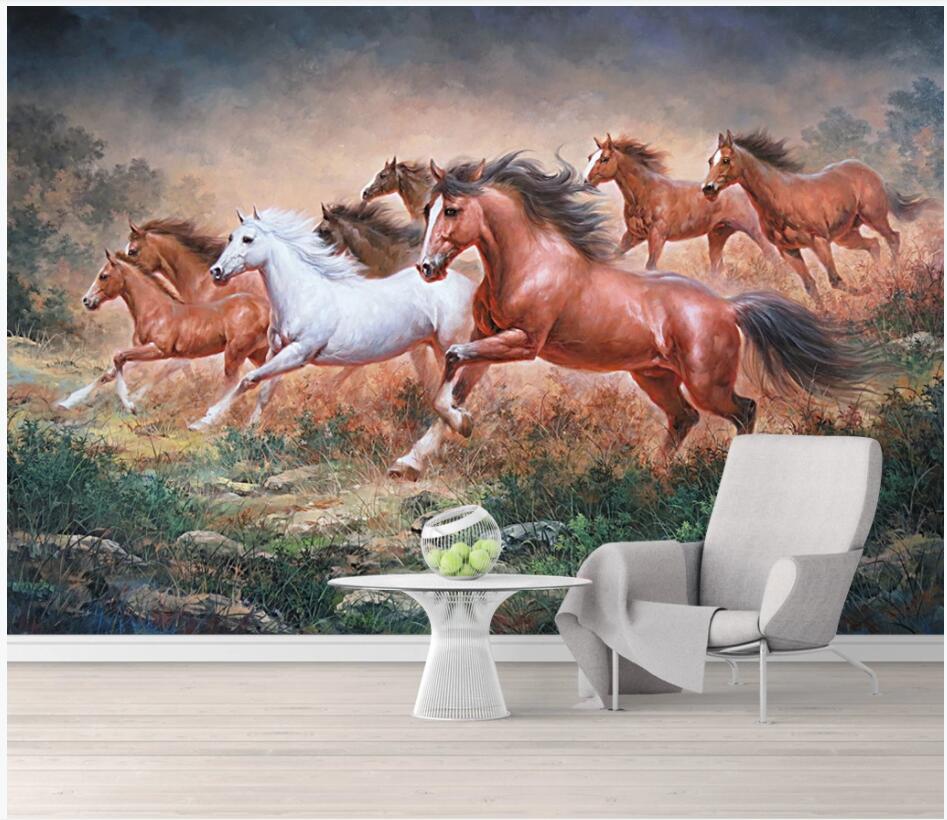 

3d wallpaper custom photo mural Hand painted grassland eight horses oil painting decor living room 3d wall murals wallpaper for walls 3 d, Non-woven wallpaper
