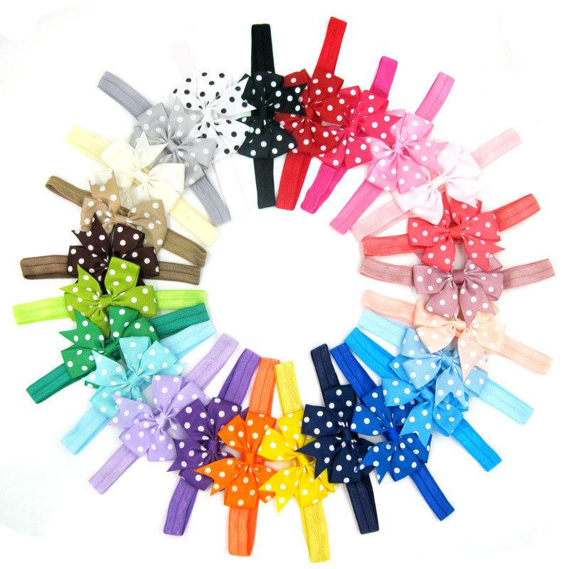 

Free shipping New Baby Girls bows Dot Headbands Kids Dot Grosgrain Bowknot Hairbands Children Fashion Accessories, Mixed color